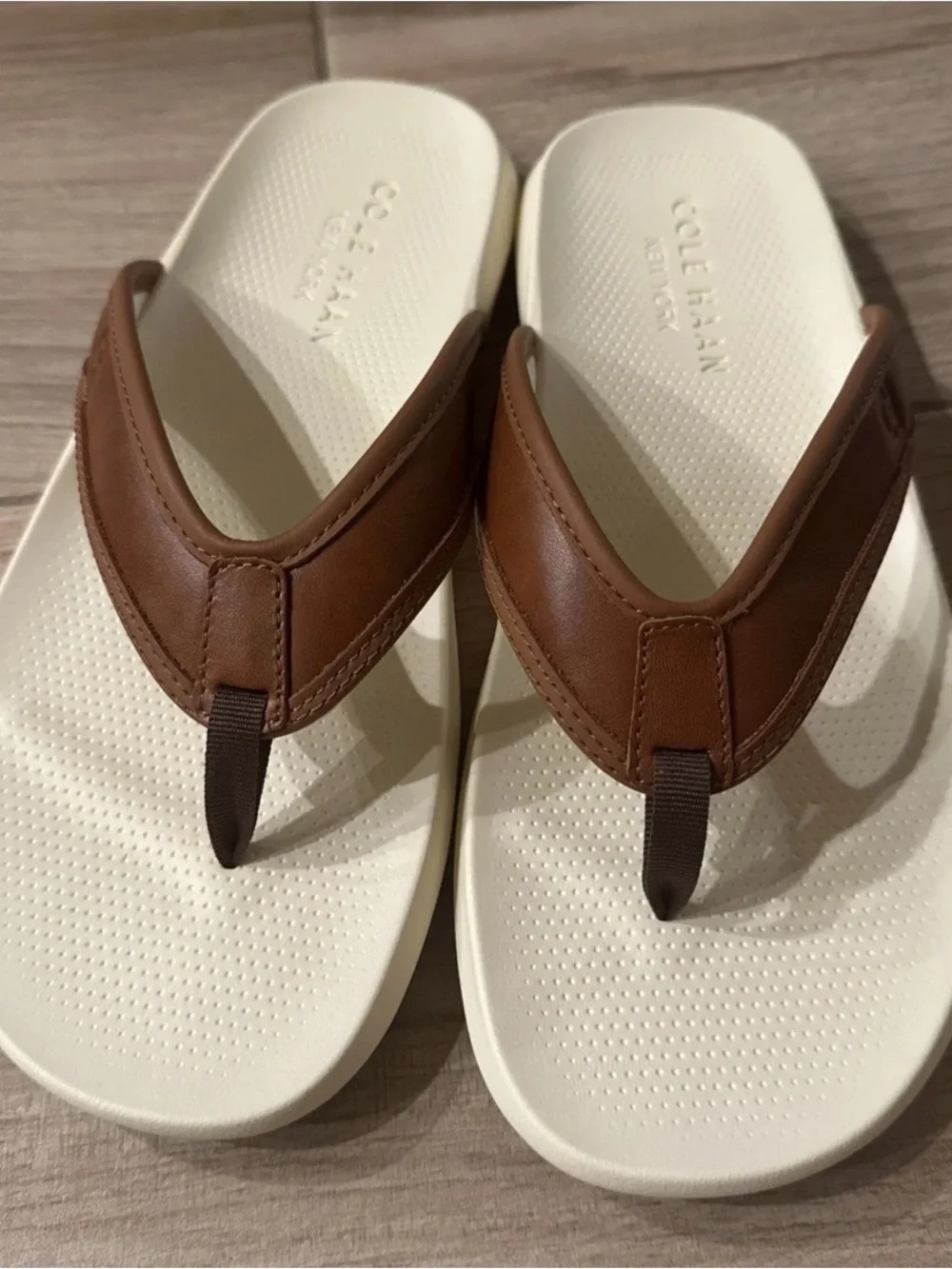 Cole Haan Brown Leather Thong Sandals with White Footbed Size US10